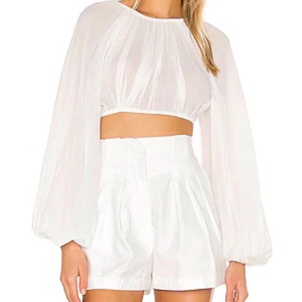 Nonchalant Label Long Sleeve Crop Top Blouse White Sheer Medium New - Picture 2 of 7